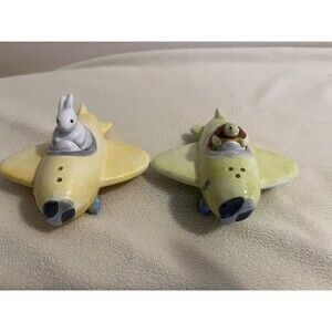 FIGI Tortoise & Hare Ceramic Salt & Pepper Shakers Novelty Airplane Set NEW